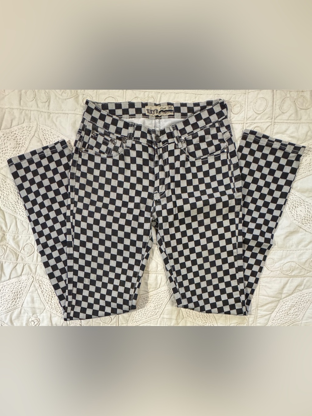 Rêve Checkerboard Jeans - Black & Grey